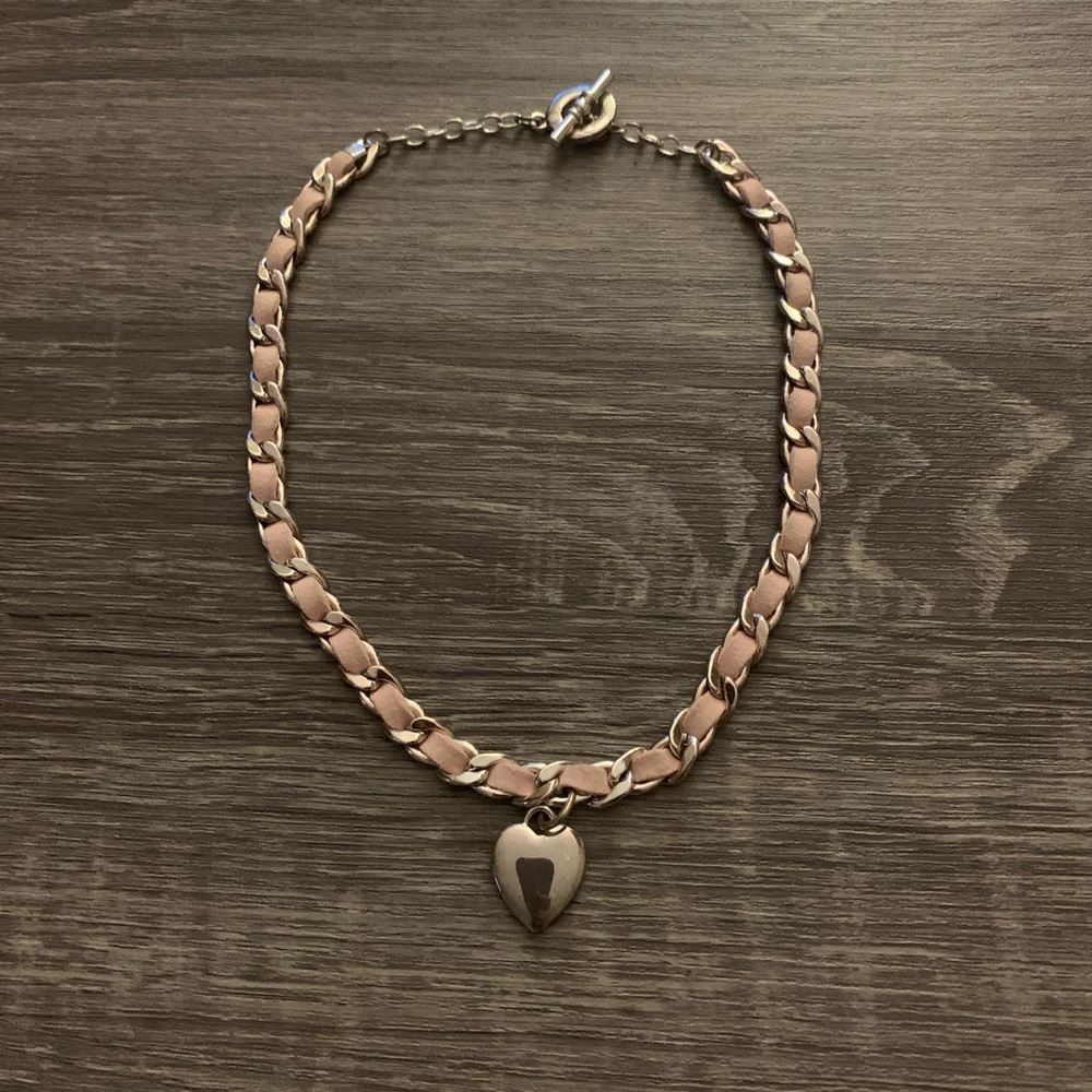 Pink and silver chain heart necklace
